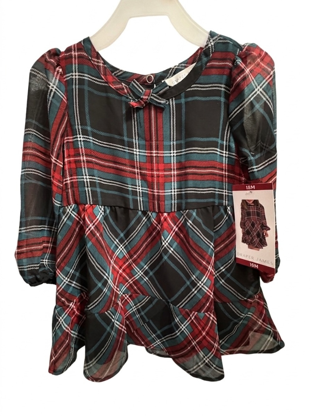 Draper James Red Plaid Baby Girl Long-Sleeve Dress NWT